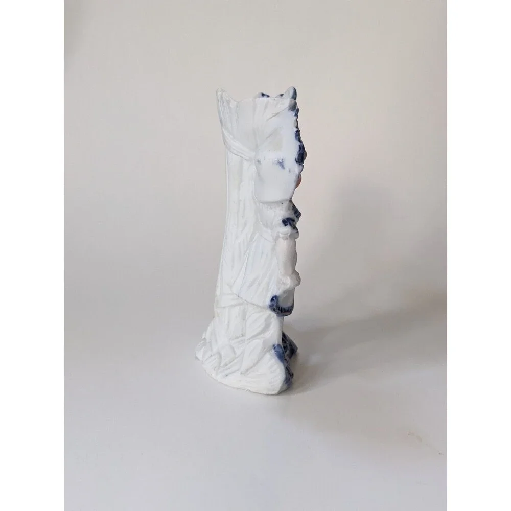 Antique German Mantel Vases Pair Boy Girl Blue White Porcelain Figurines‎ c1900